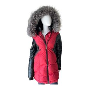 Audace Red Puffer Coat with Removable Faux Fur Hood size medium
